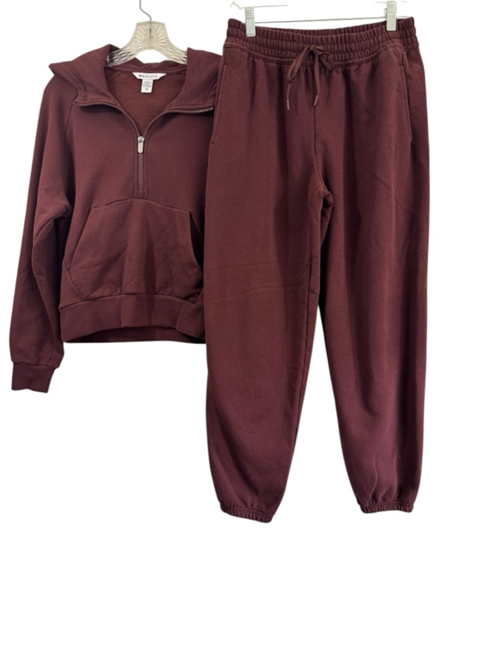 Athleta Forever fleece 1/2 zip hoodie & mid rise jogger matching set Size XS